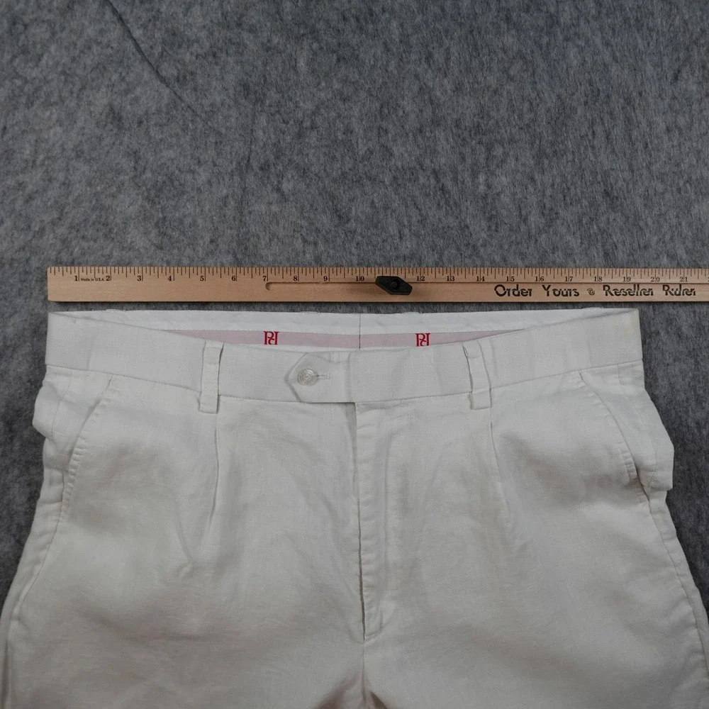 Prestige Pant‎ Mens 38 White Linen Pleated Trousers Preppy Beachy Resortwear